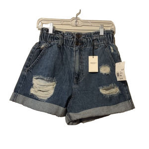 NWT Forever 21 High Waisted Cuffed Distressed Denim Shorts Size M